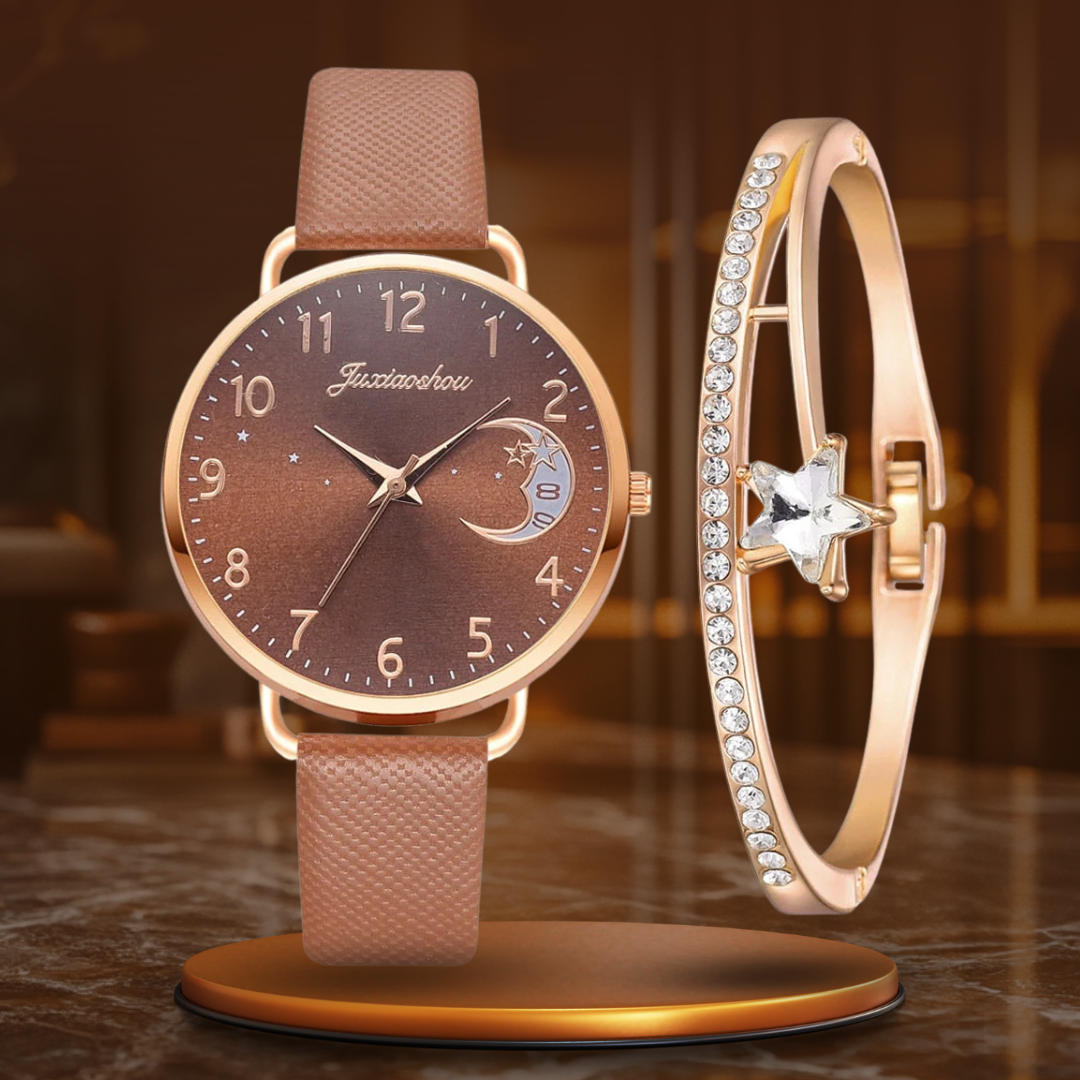 Elegant Moon Dial Watch and Bracelet Set - Timeless Style & Precision 13