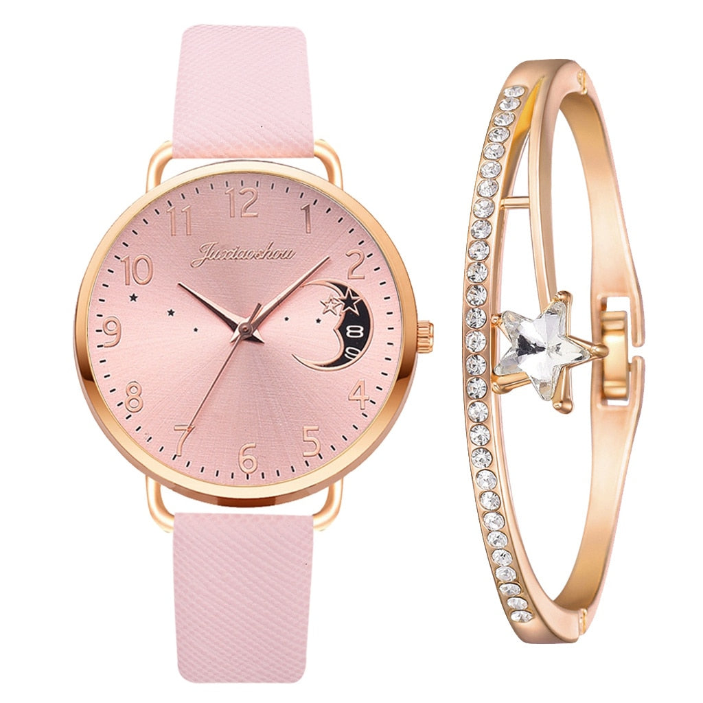Elegant Moon Dial Watch and Bracelet Set - Timeless Style & Precision 5