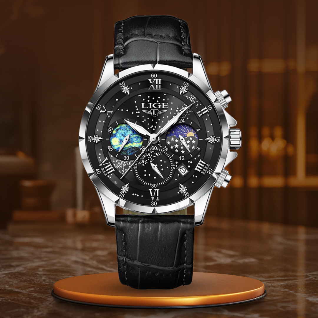 Elegant Moonphase Watch with Quartz Movement – Luminous Hands, Date Display