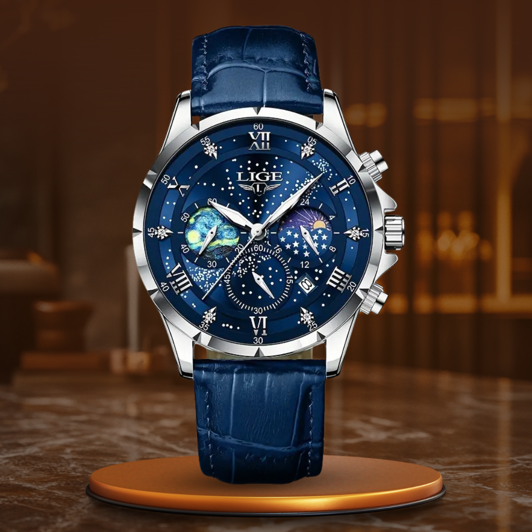 Elegant Moonphase Watch with Quartz Movement – Luminous Hands, Date Display
