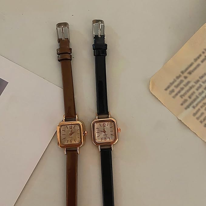 Elegant Women's Quartz Watch with Small Square Dial and Leather Strap – Stylish Ladies Watch for Any Occasion