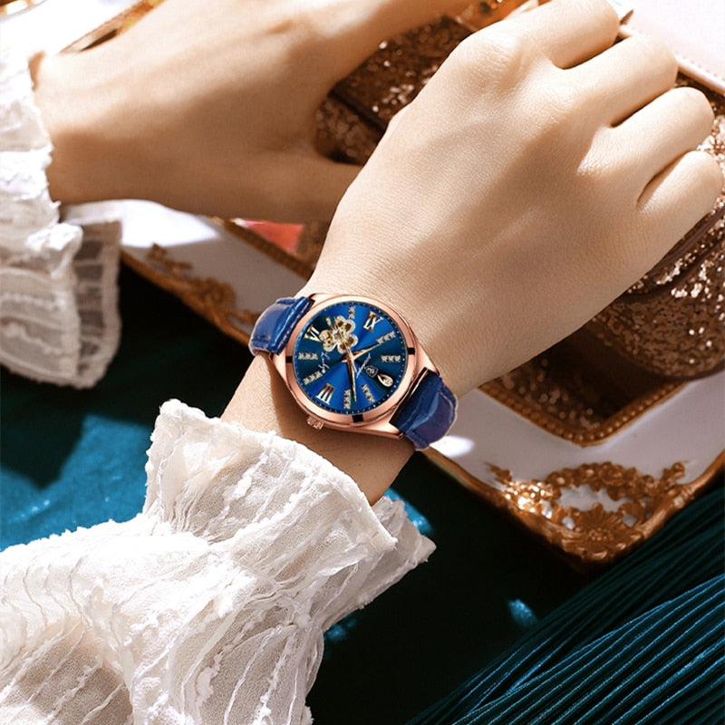 Elegant Women's Watch with Moonphase Dial and Leather Strap – Water Resistant Quartz Ladies Watch 1