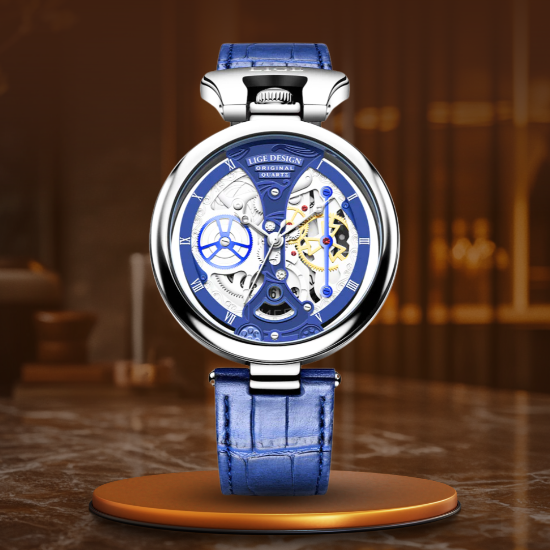 Fashion Hollow Business Watch with Skeleton Design and Leather Strap – Quartz Timepiece for Men 0