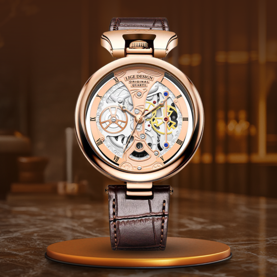Fashion Hollow Business Watch with Skeleton Design and Leather Strap – Quartz Timepiece for Men 10