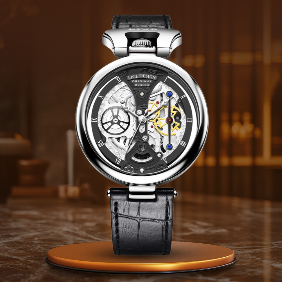 Fashion Hollow Business Watch with Skeleton Design and Leather Strap – Quartz Timepiece for Men 11