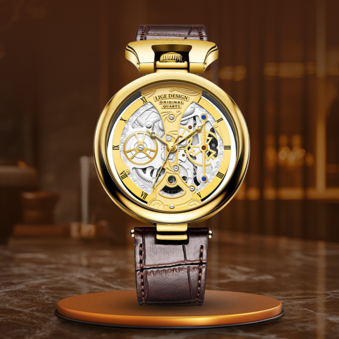 Fashion Hollow Business Watch with Skeleton Design and Leather Strap – Quartz Timepiece for Men 12
