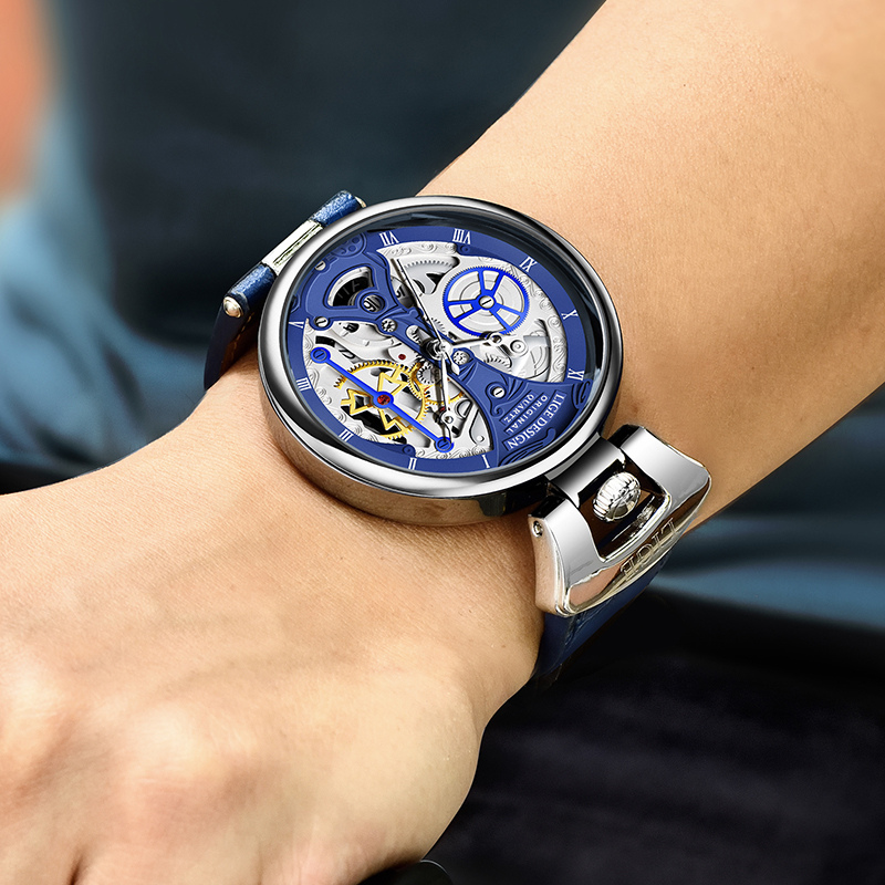 Fashion Hollow Business Watch with Skeleton Design and Leather Strap – Quartz Timepiece for Men 4
