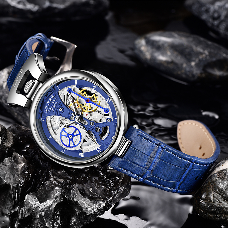 Fashion Hollow Business Watch with Skeleton Design and Leather Strap – Quartz Timepiece for Men 5