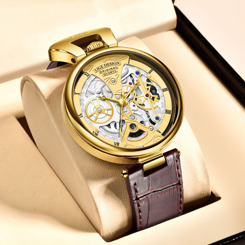 Fashion Hollow Business Watch with Skeleton Design and Leather Strap – Quartz Timepiece for Men 7