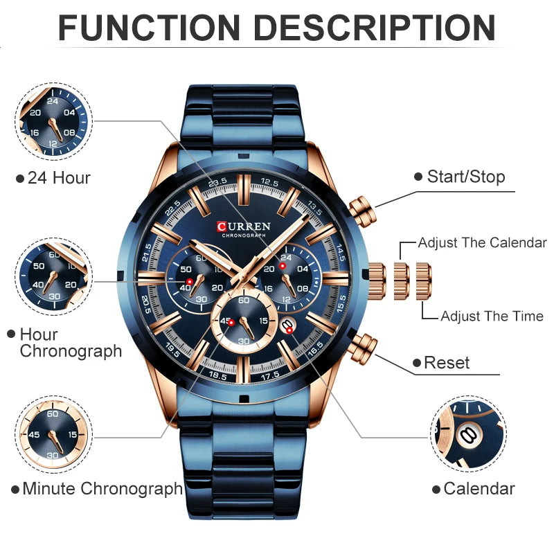 Men’s Classic Quartz Chronograph Watch – Large Case with Luminous Display
