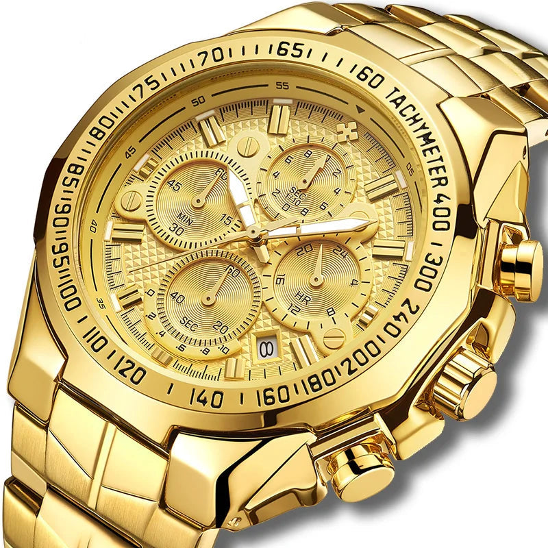 Men’s Luminous Quartz Chronograph Watch – Stainless Steel Strap with Calendar Function