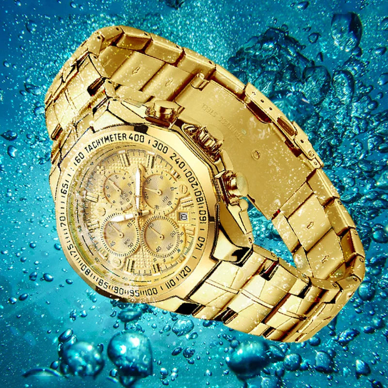 Men’s Luminous Quartz Chronograph Watch – Stainless Steel Strap with Calendar Function