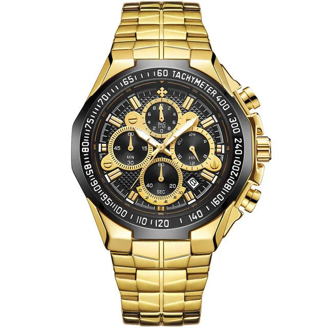 Men’s Luminous Quartz Chronograph Watch – Stainless Steel Strap with Calendar Function