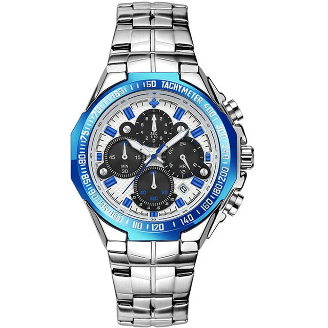 Men’s Luminous Quartz Chronograph Watch – Stainless Steel Strap with Calendar Function