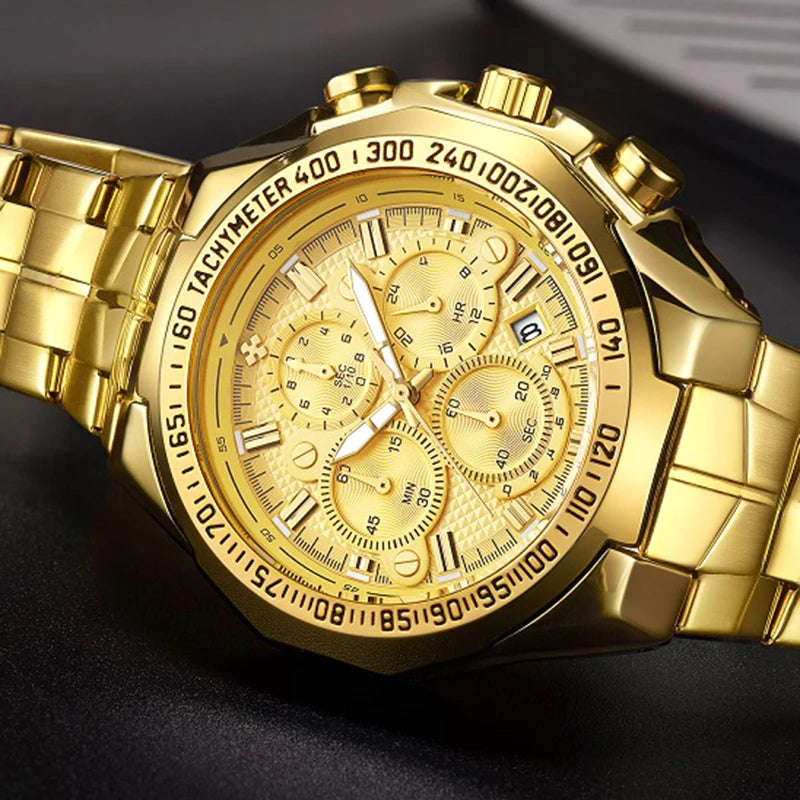 Men’s Luminous Quartz Chronograph Watch – Stainless Steel Strap with Calendar Function