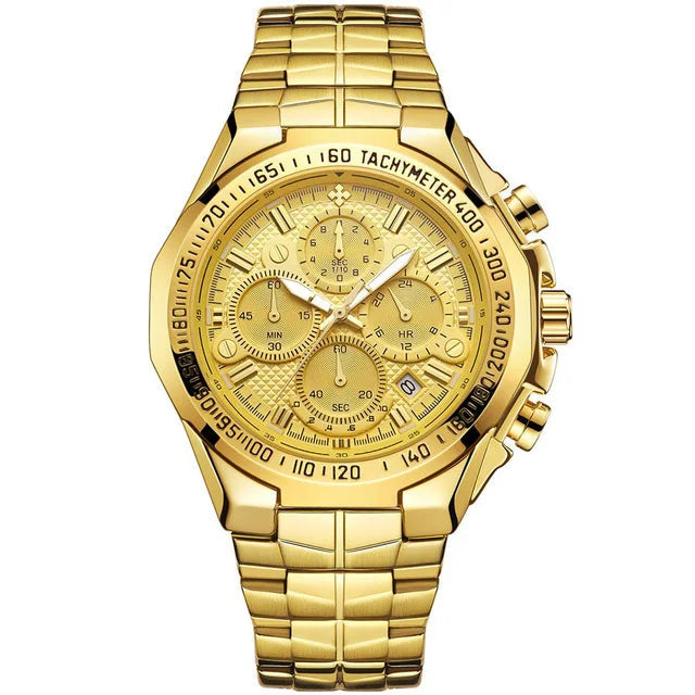 Men’s Luminous Quartz Chronograph Watch – Stainless Steel Strap with Calendar Function