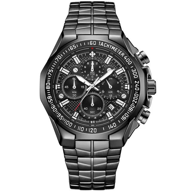 Men’s Luminous Quartz Chronograph Watch – Stainless Steel Strap with Calendar Function