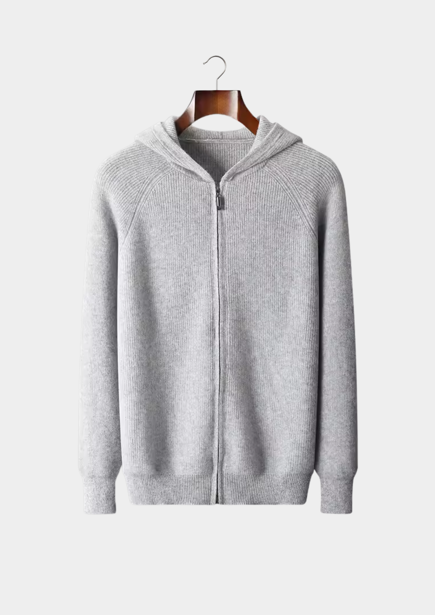 Hoodie Grey Extra-Fine Merino Wool Ribbed Zip