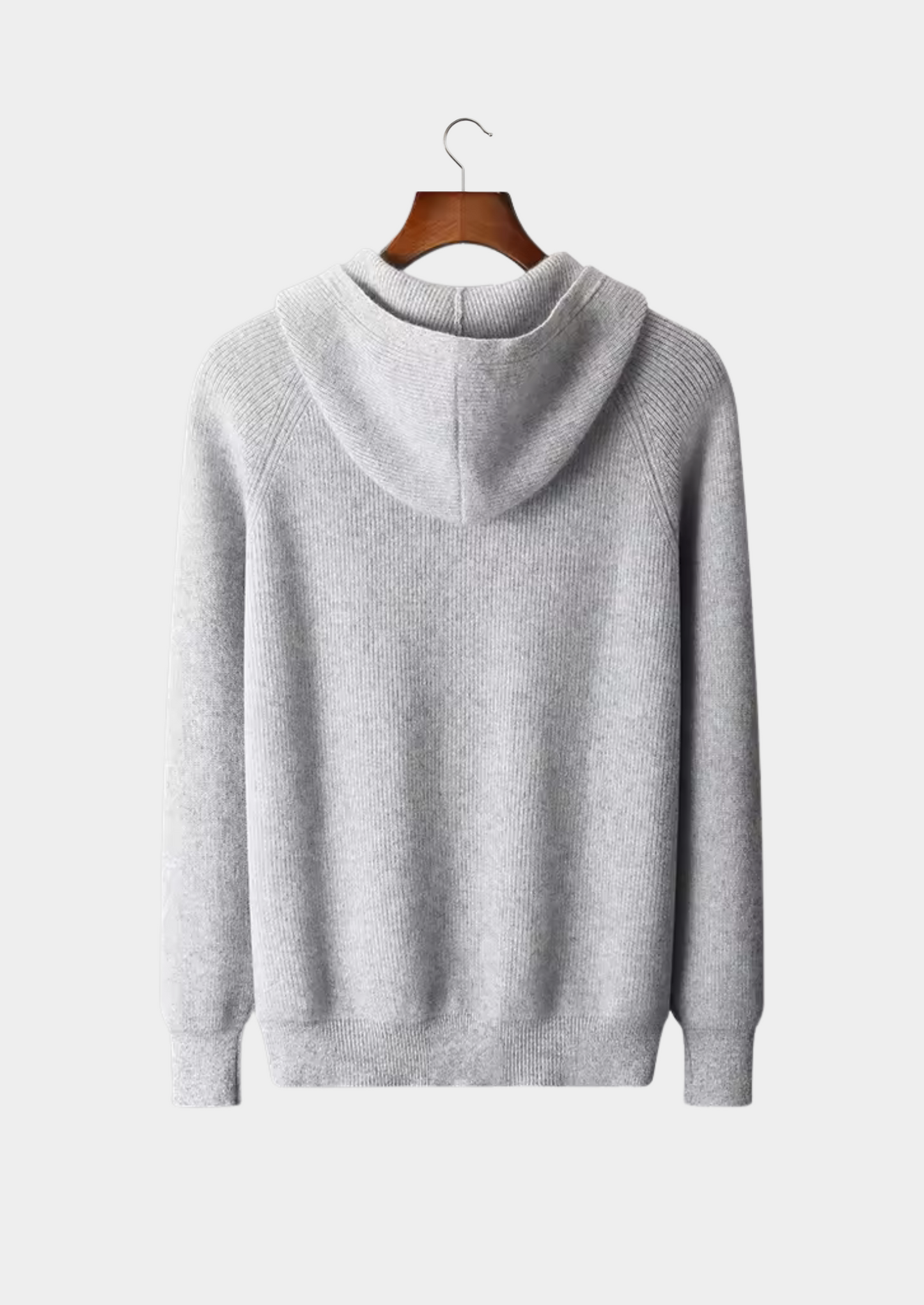 Hoodie Grey Extra-Fine Merino Wool Ribbed Zip