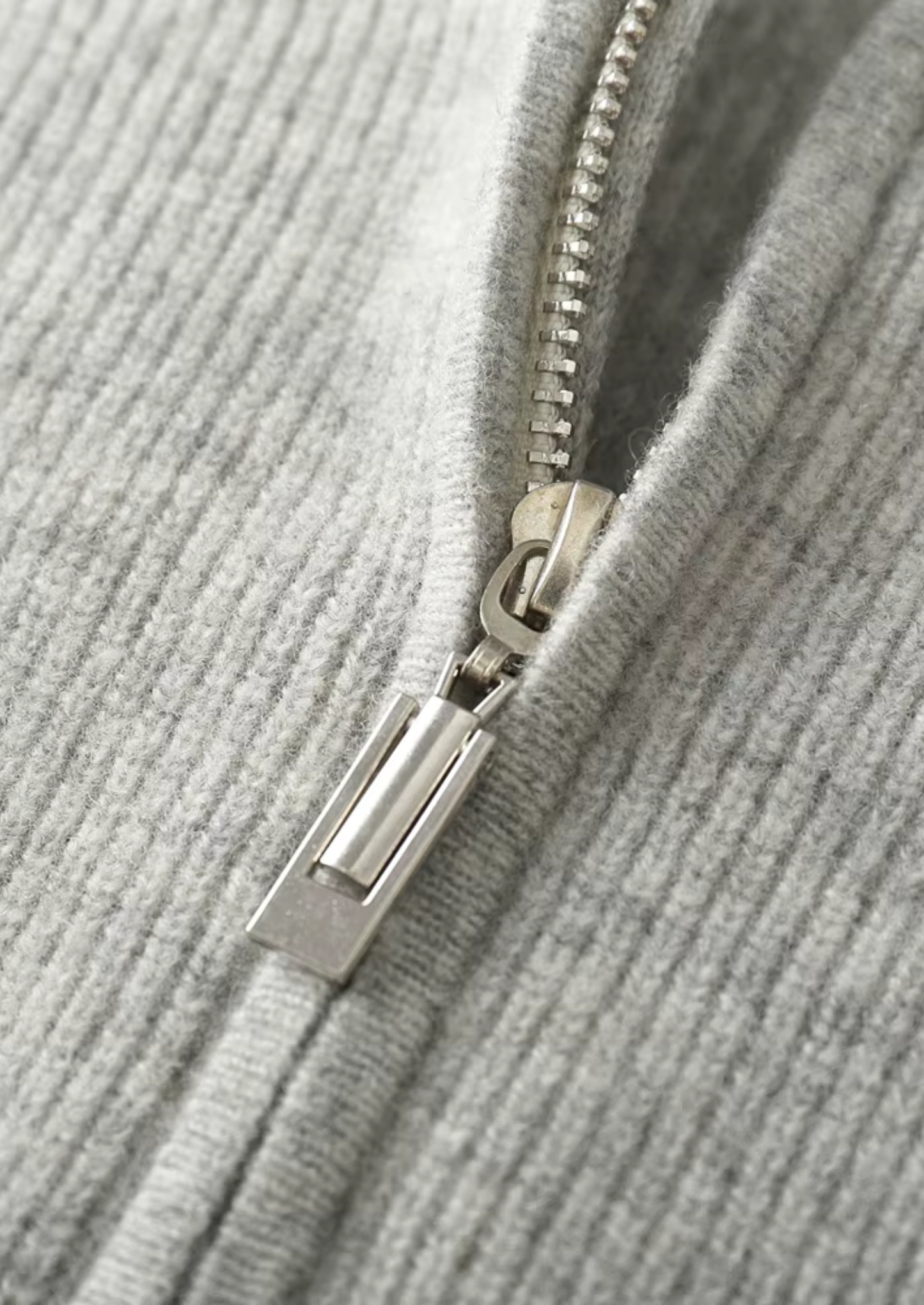 Hoodie Grey Extra-Fine Merino Wool Ribbed Zip
