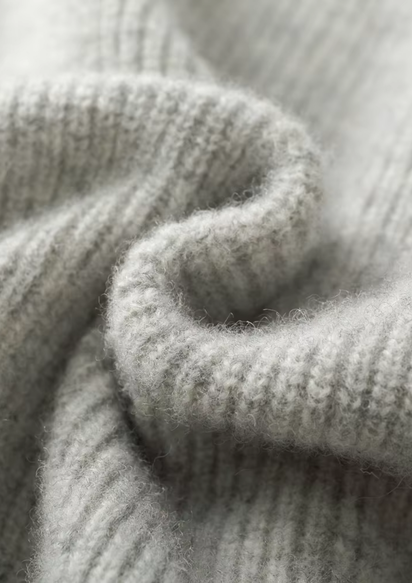 Hoodie Grey Extra-Fine Merino Wool Ribbed Zip