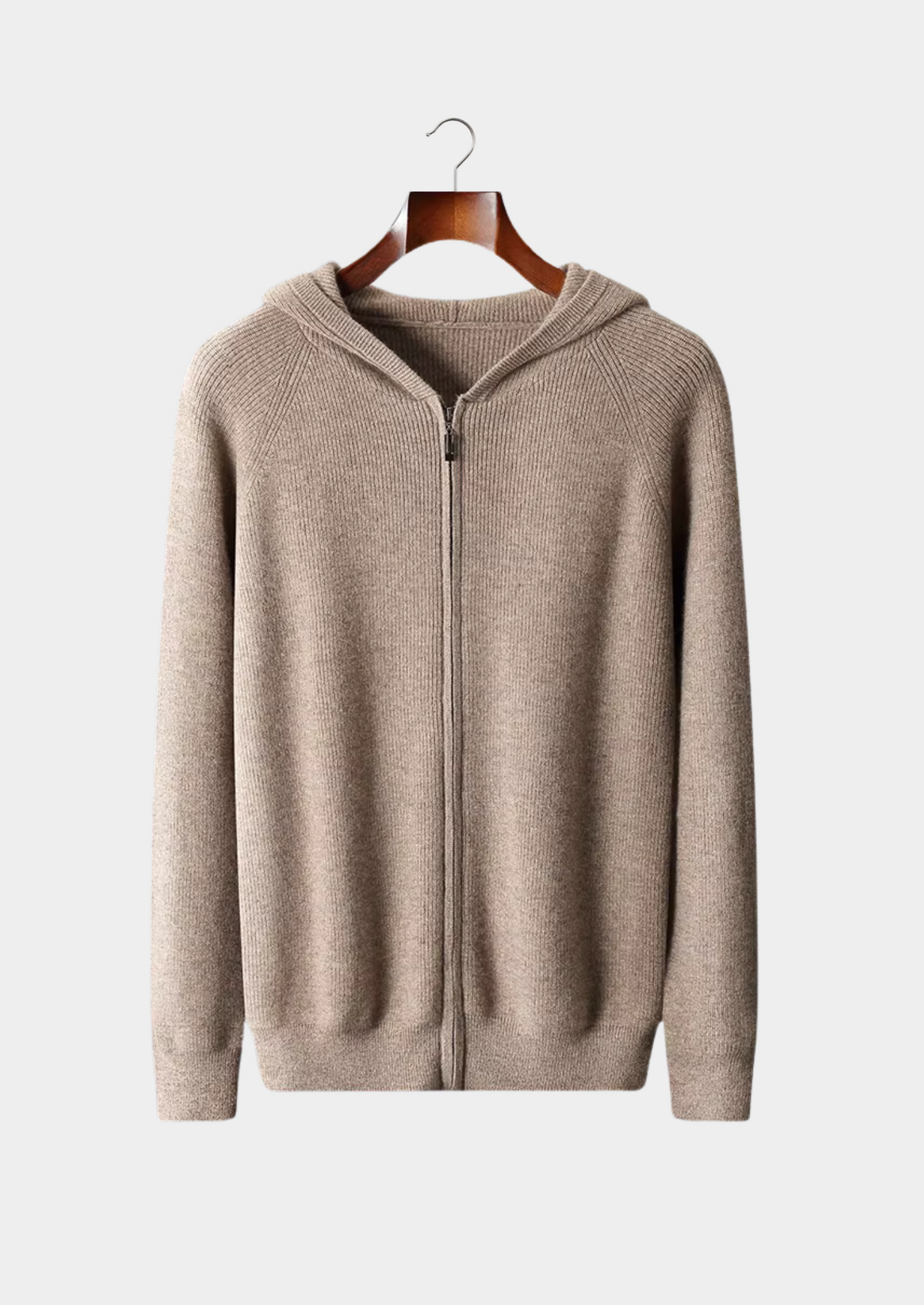 Hoodie Grey Extra-Fine Merino Wool Ribbed Zip
