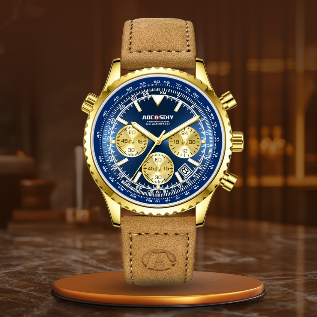 Luxury Chronograph Watch with Leather Strap and Luminescent Dial – Waterproof Design for Men 10