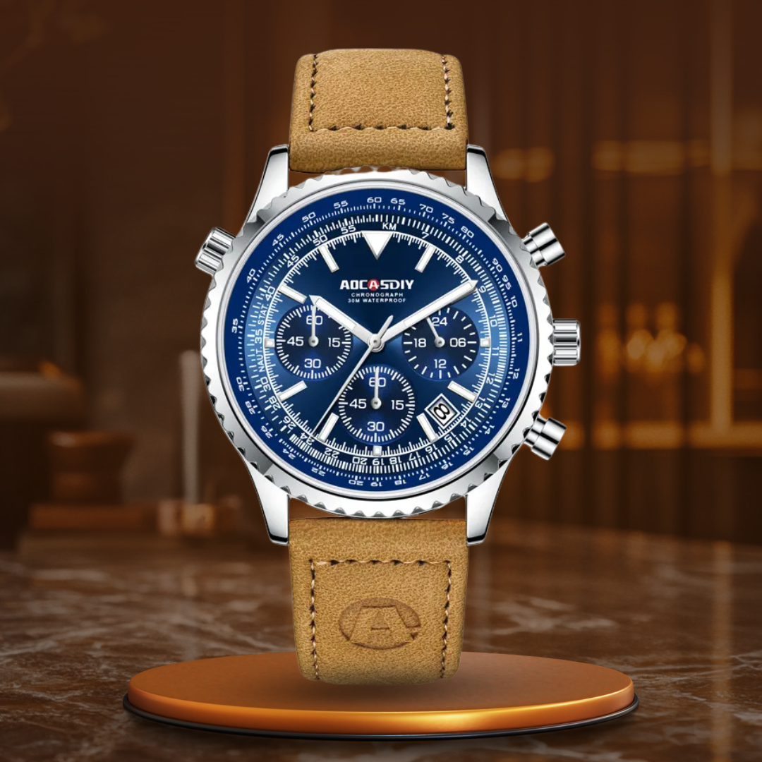 Luxury Chronograph Watch with Leather Strap and Luminescent Dial – Waterproof Design for Men 11