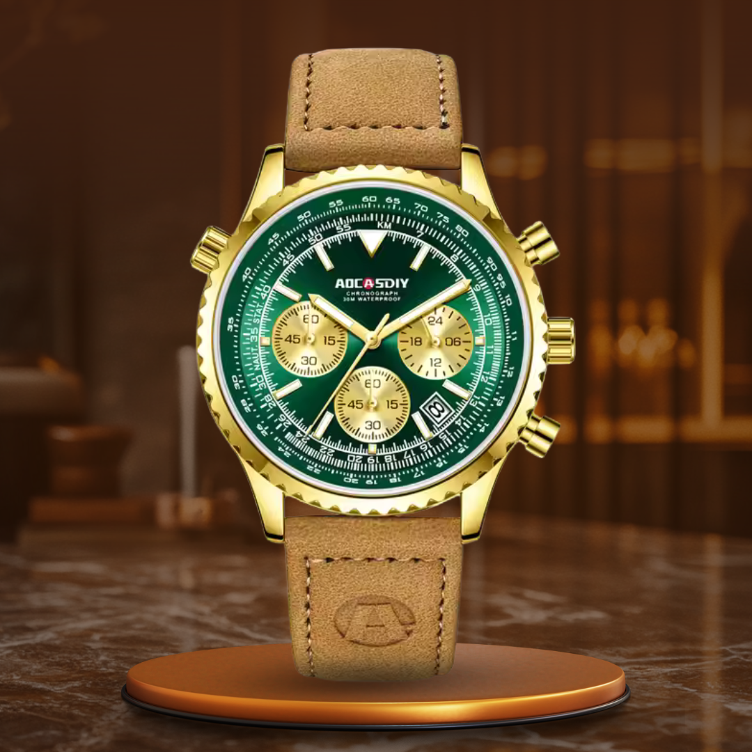 Luxury Chronograph Watch with Leather Strap and Luminescent Dial – Waterproof Design for Men 12