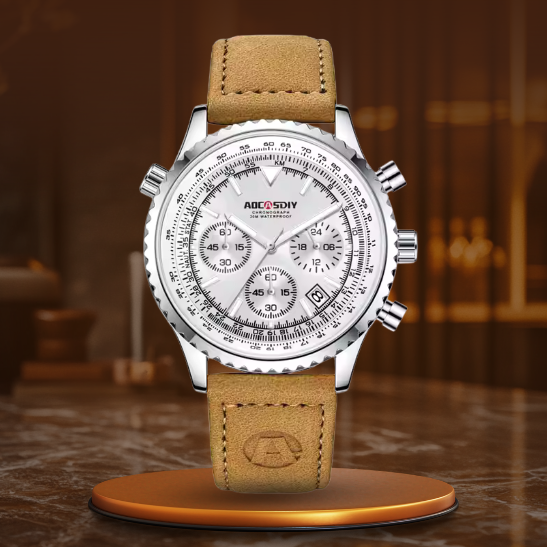 Luxury Chronograph Watch with Leather Strap and Luminescent Dial – Waterproof Design for Men 9
