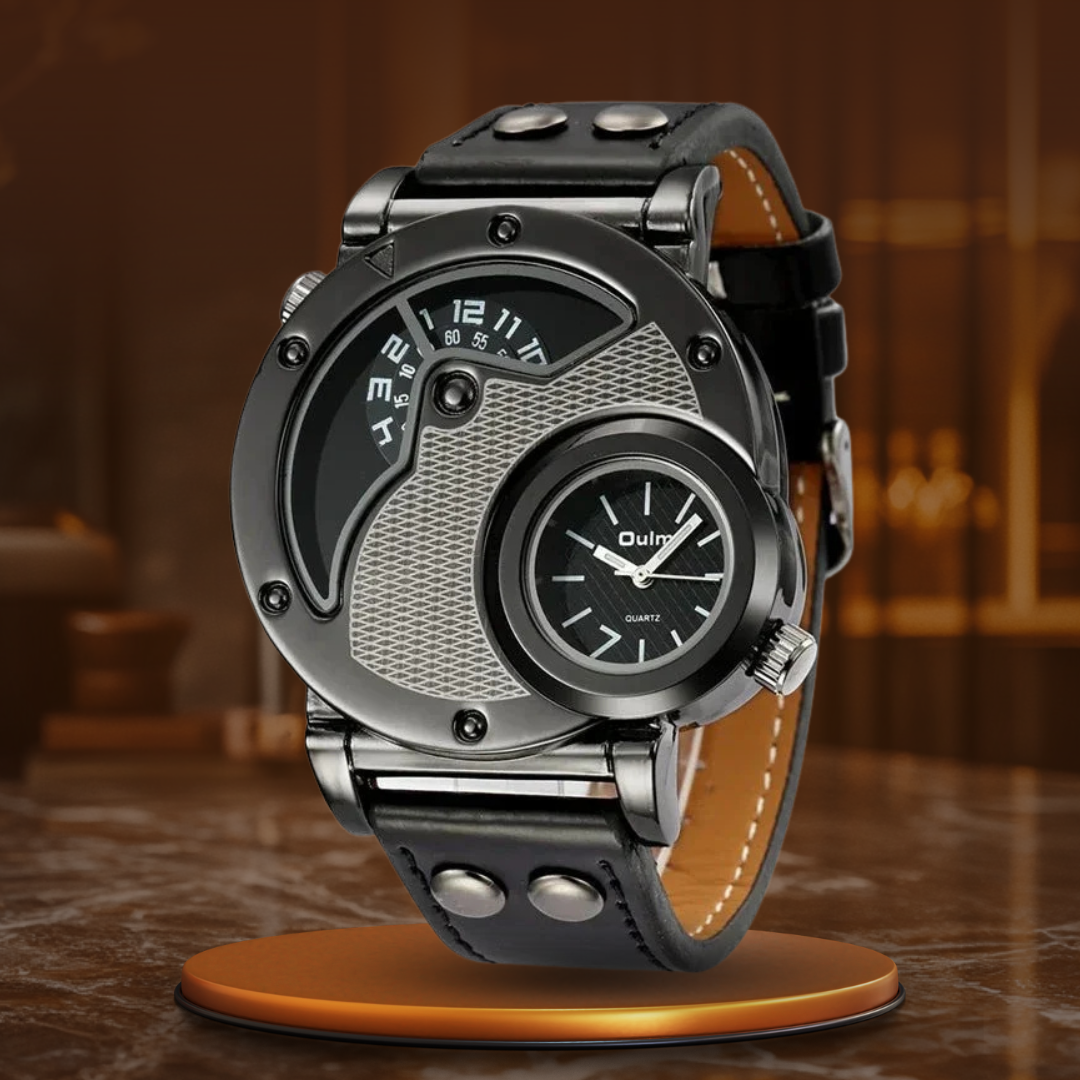 Luxury Dual Time Quartz Watch with Genuine Leather Strap – Water-Resistant and Shock-Resistant Design for Men 10