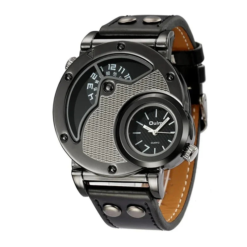 Luxury Dual Time Quartz Watch with Genuine Leather Strap – Water-Resistant and Shock-Resistant Design for Men 4