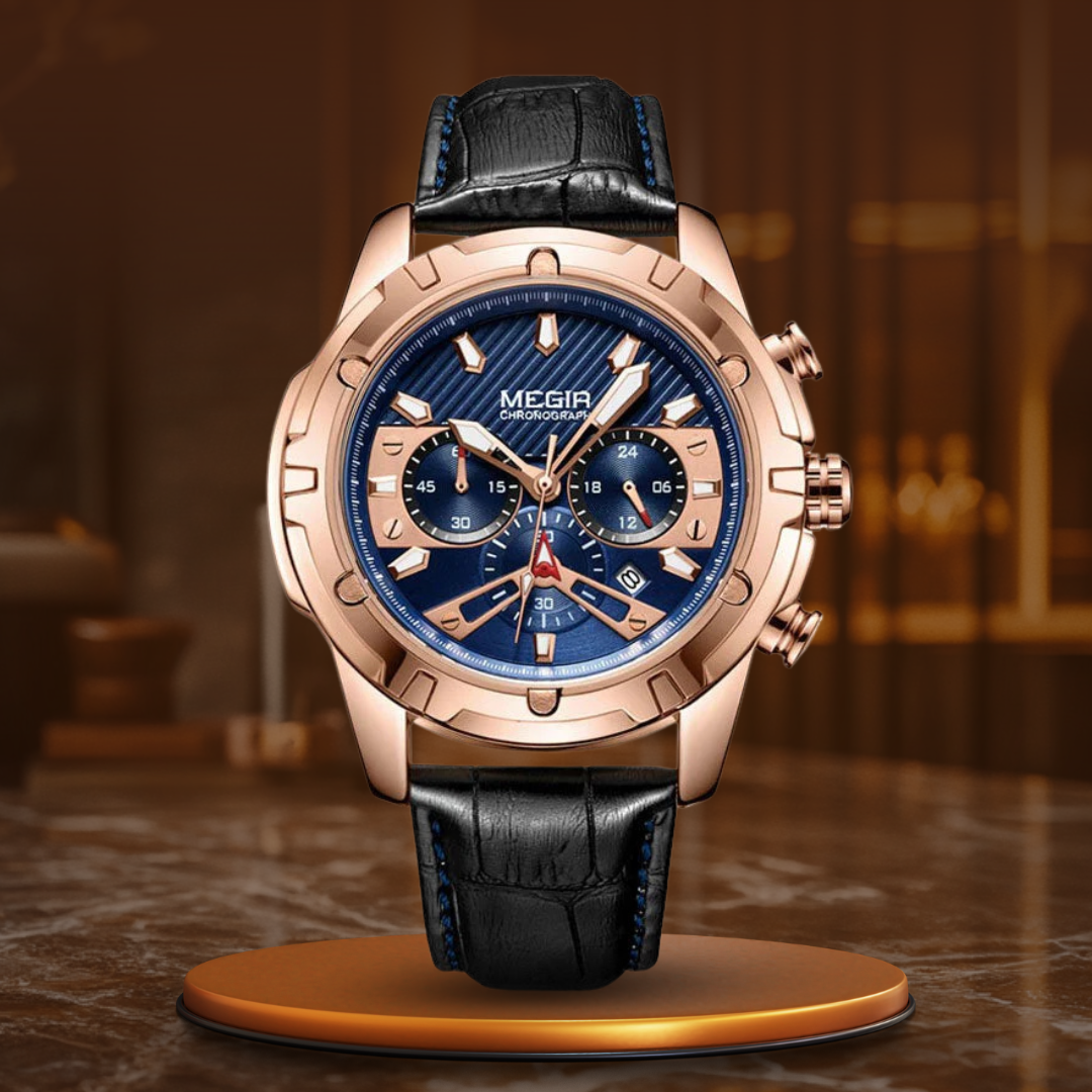Luxury Military Chronograph Sports Watch with Leather Strap – Water Resistant and Precise Quartz Movement 0