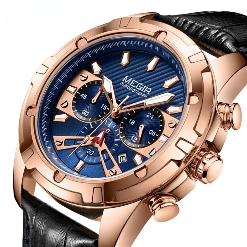 Luxury Military Chronograph Sports Watch with Leather Strap – Water Resistant and Precise Quartz Movement 1