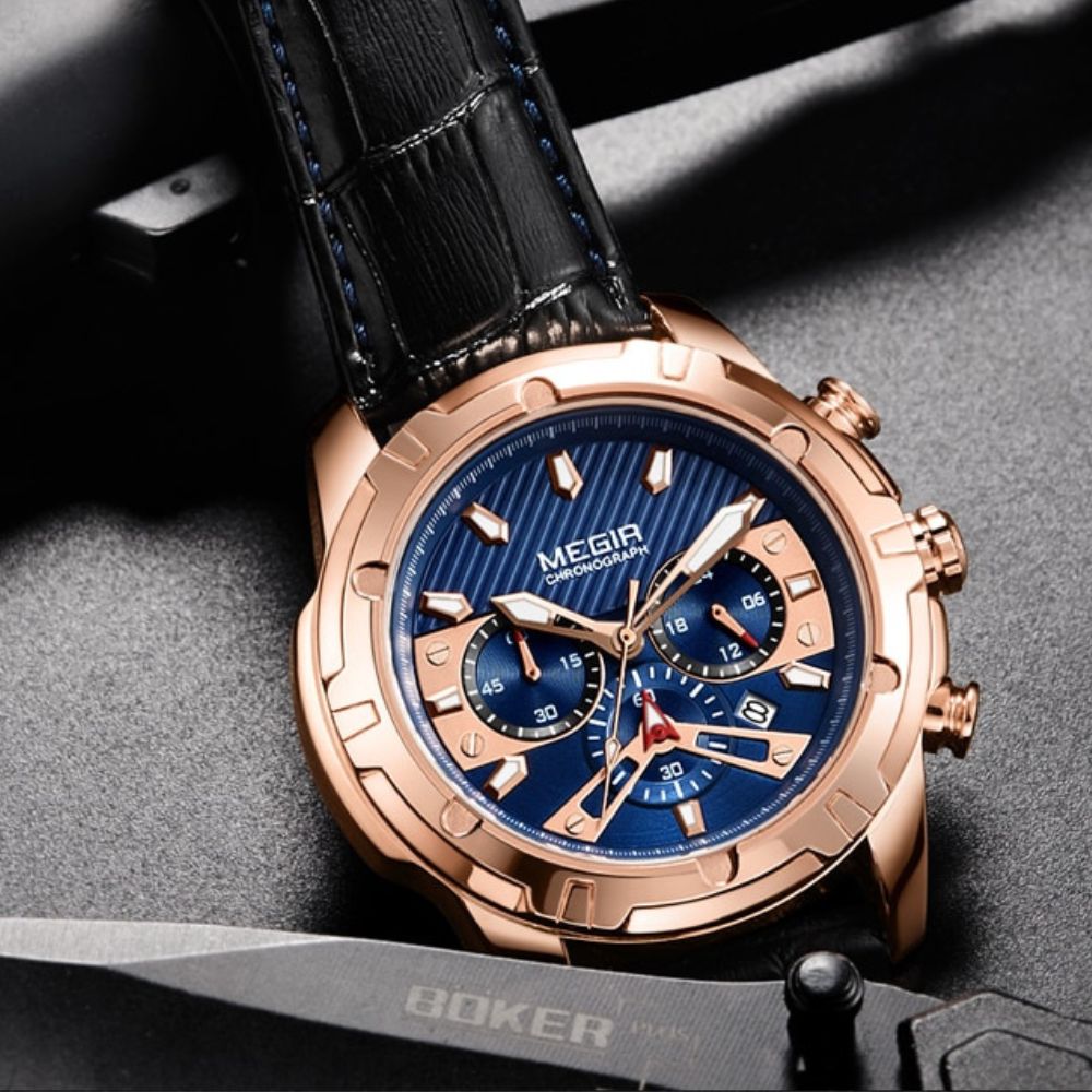 Luxury Military Chronograph Sports Watch with Leather Strap – Water Resistant and Precise Quartz Movement 3