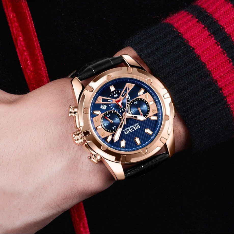 Luxury Military Chronograph Sports Watch with Leather Strap – Water Resistant and Precise Quartz Movement 4