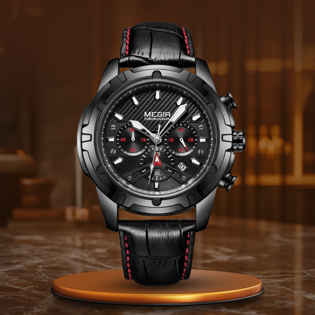Luxury Military Chronograph Sports Watch with Leather Strap – Water Resistant and Precise Quartz Movement 9