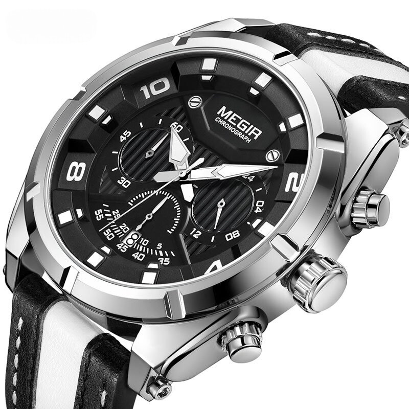 Luxury Military Chronograph Watch with Leather Strap – Quartz Movement, Water Resistant, Shock Resistant, Luminous Display 1