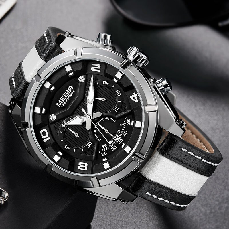 Luxury Military Chronograph Watch with Leather Strap – Quartz Movement, Water Resistant, Shock Resistant, Luminous Display 4