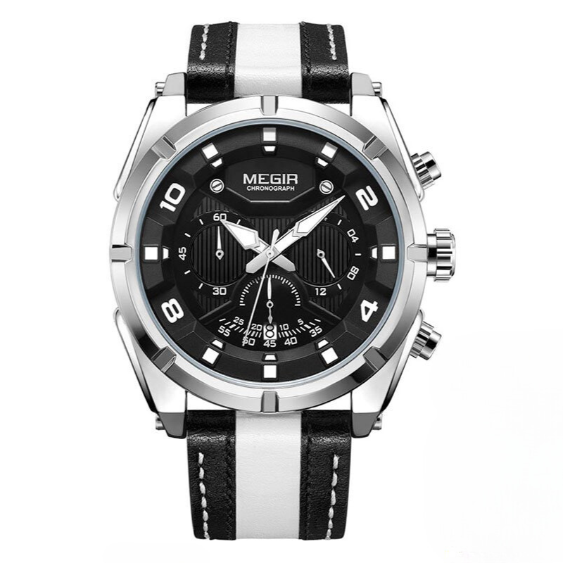 Luxury Military Chronograph Watch with Leather Strap – Quartz Movement, Water Resistant, Shock Resistant, Luminous Display 6