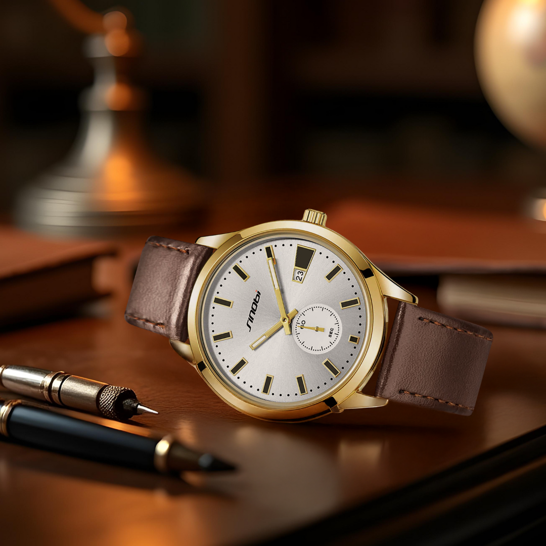 Luxury Minimalist Men's Quartz Watch with Leather Strap – Elegant Round Dial, Water-Resistant, Durable Alloy Case 1