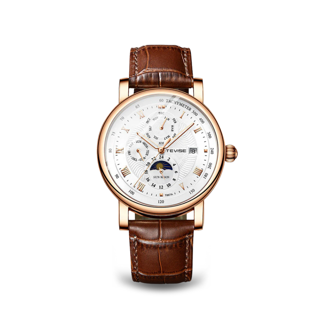 Men's Automatic Watch Black Leather Alloy 44mm