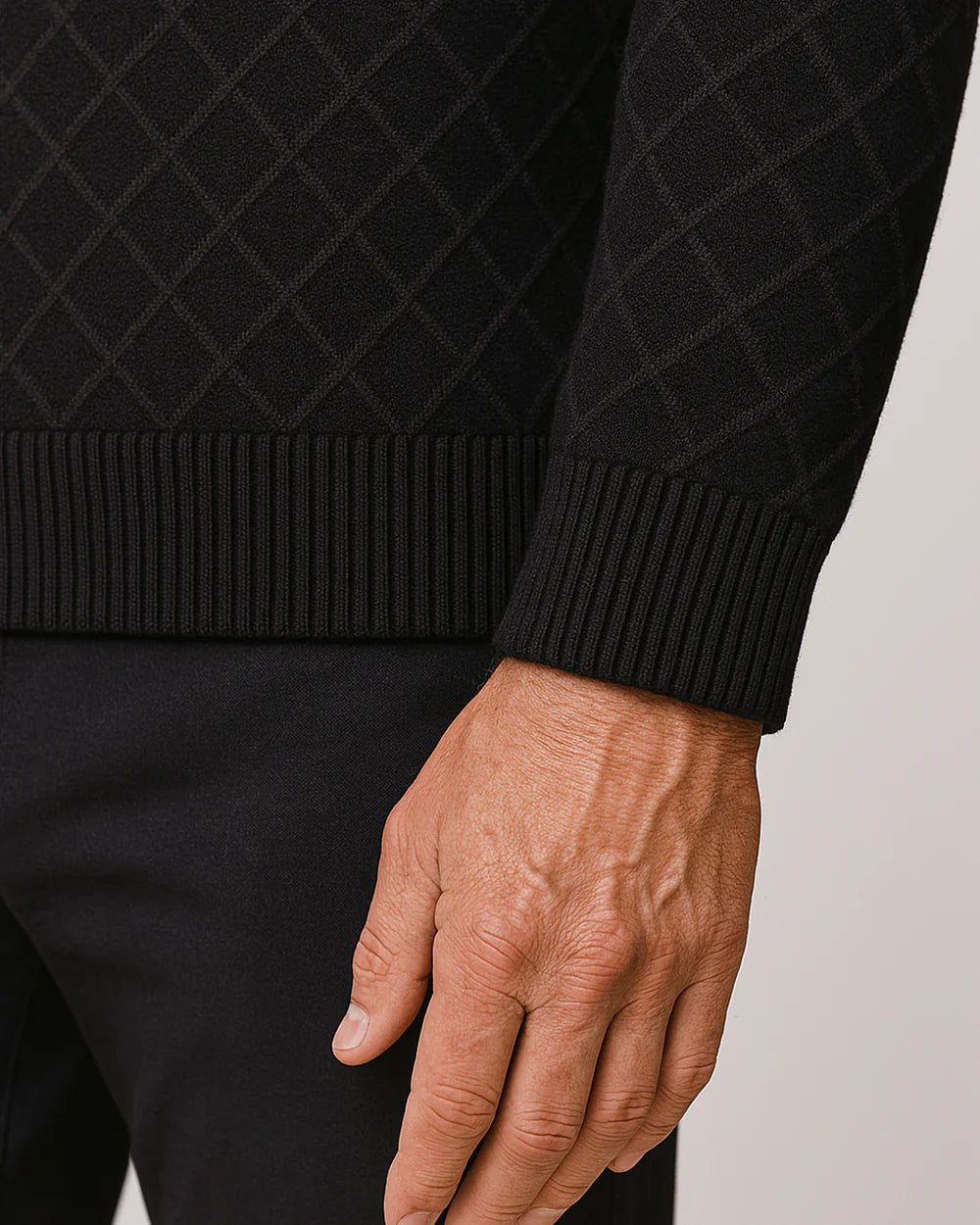 Men's Cardigan Grey Knit Subtle Check Pattern 7