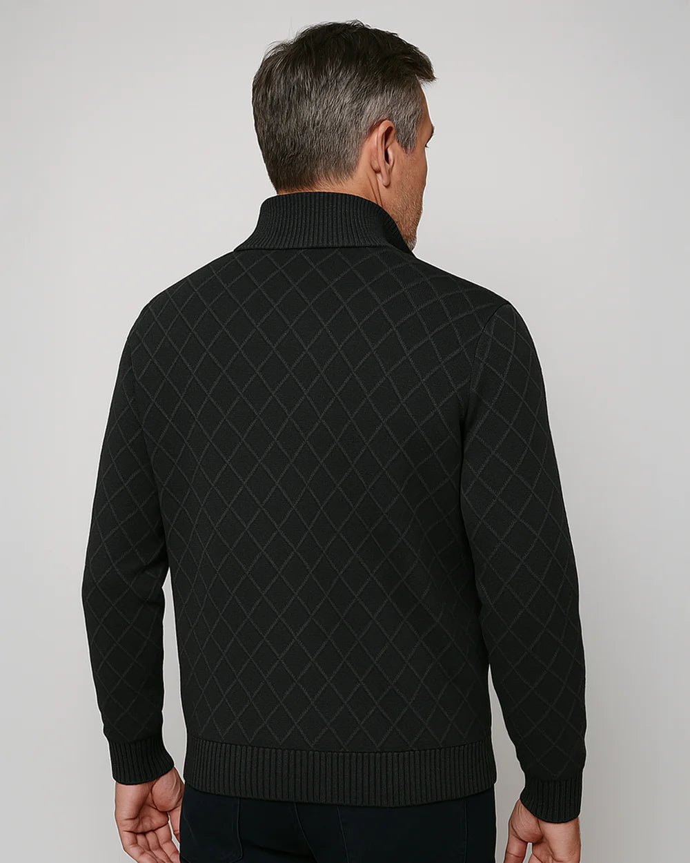 Men's Cardigan Grey Knit Subtle Check Pattern 8