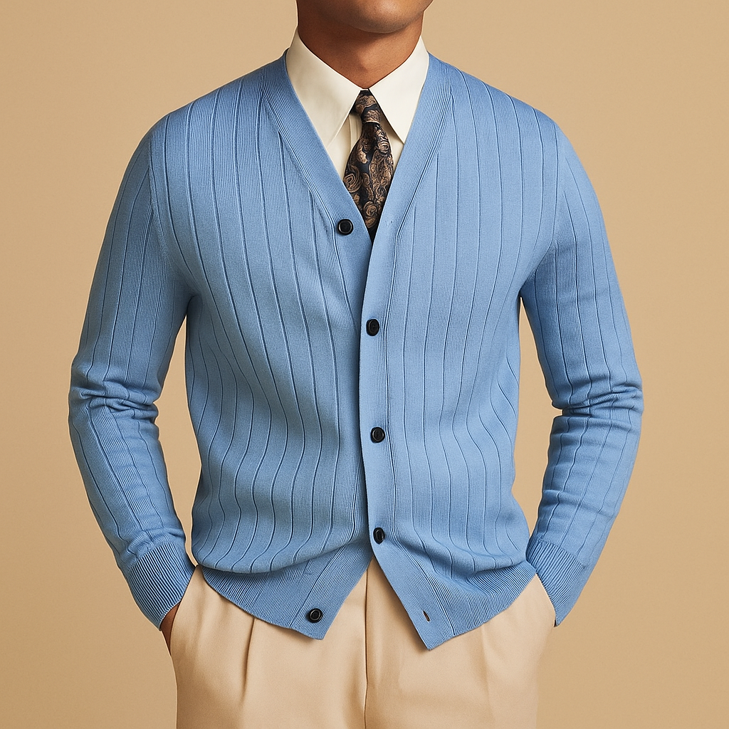 Men's Cardigan Grey Recycled Blend V-Neck