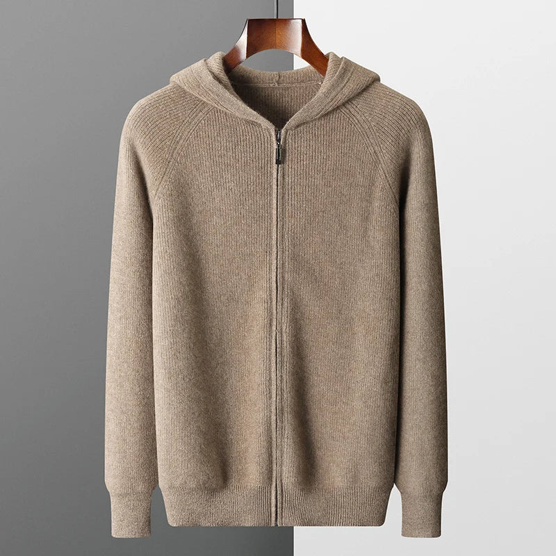 Men's Cardigan Hooded Thick Merino Wool Jacket 0