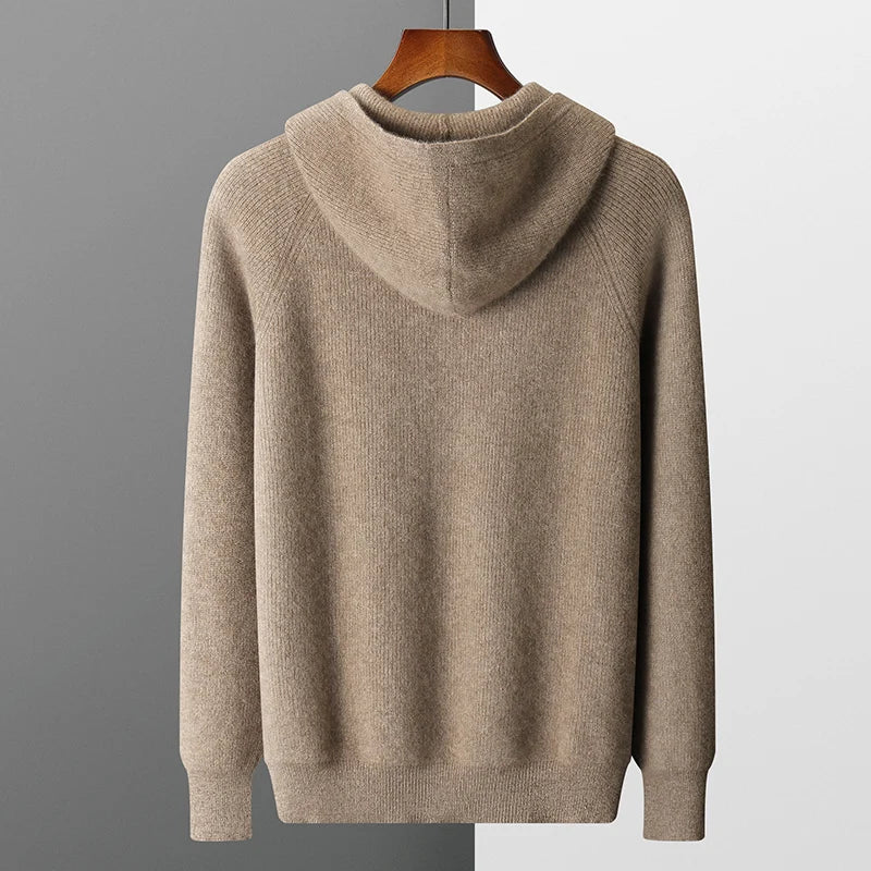 Men's Cardigan Hooded Thick Merino Wool Jacket 1