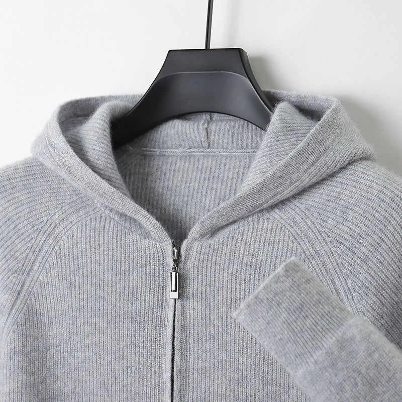 Men's Cardigan Hooded Thick Merino Wool Jacket 7
