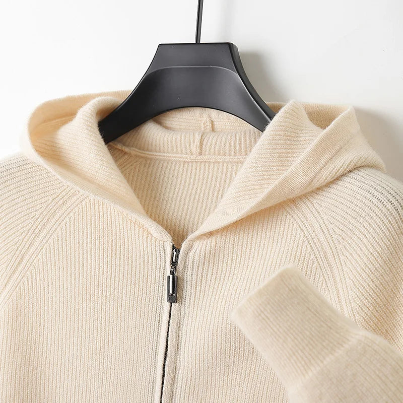 Men's Cardigan Hooded Thick Merino Wool Jacket 8