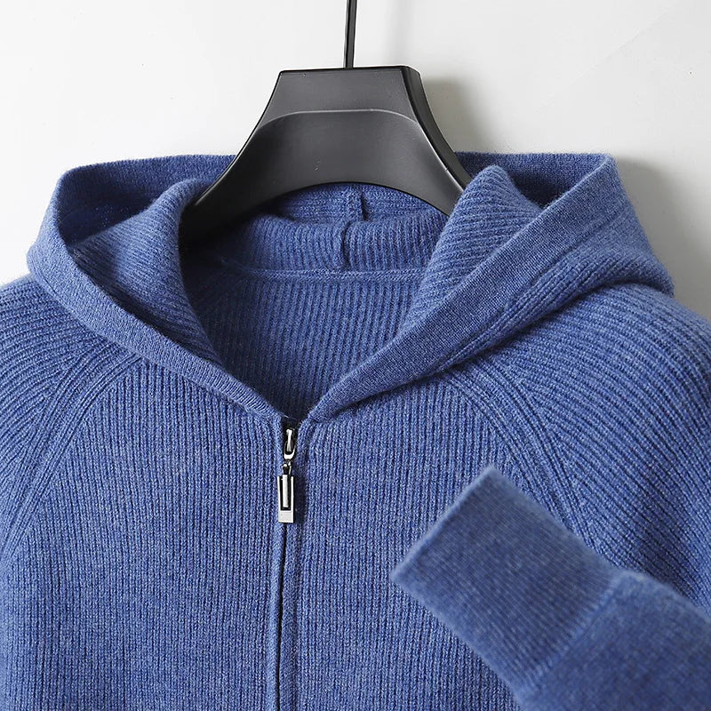 Men's Cardigan Hooded Thick Merino Wool Jacket 9